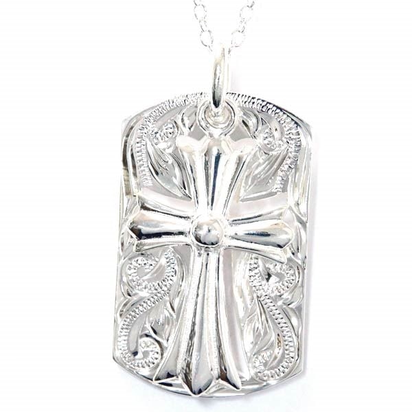 ハワイアンジュエリー ペンダント ネックレス プレート クロス 十字架 スクロール 波 メンズ シルバー925