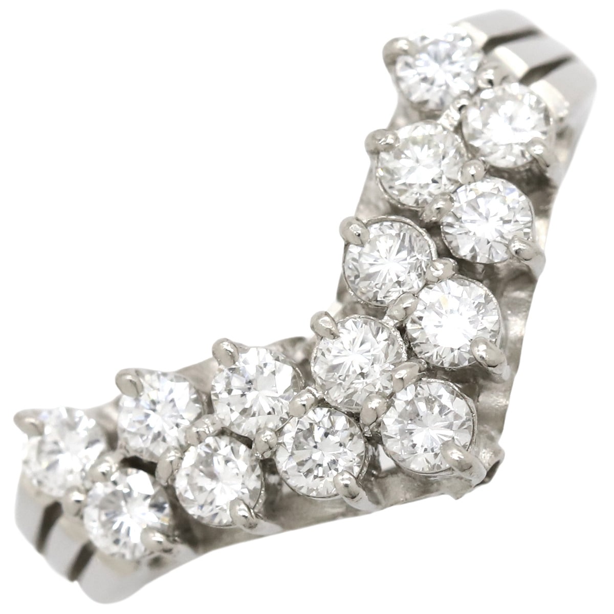 リング 指輪 ダイヤリング Pt900 ダイヤモンド プラチナシルバー V字 Vライン 6.5号【中古】