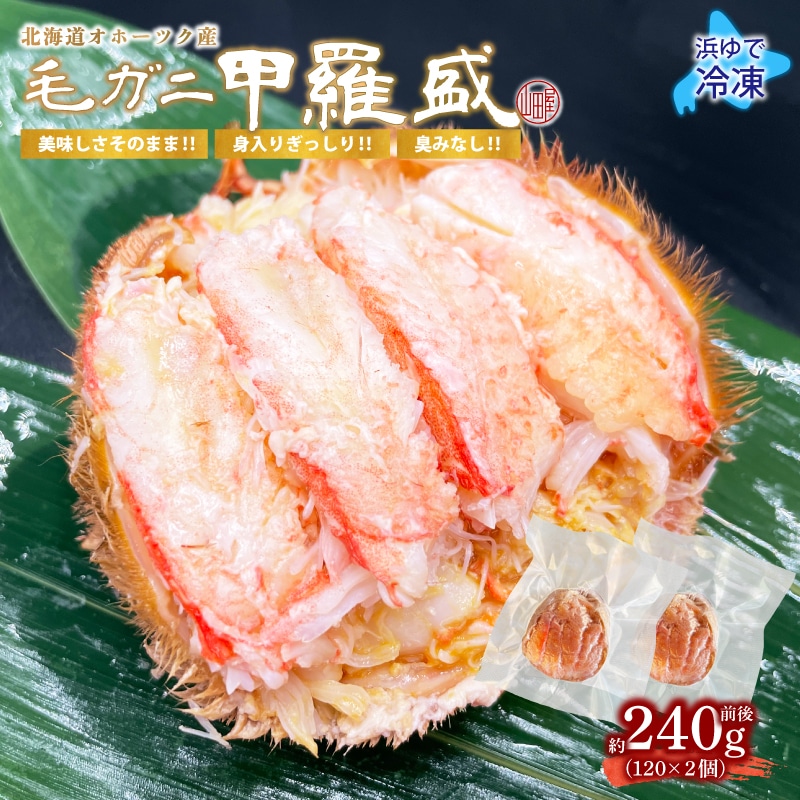 2022年度 オホーツク産 毛ガニ甲羅盛 冷凍240g 前後( 120g 2個 ) 新鮮 浜茹