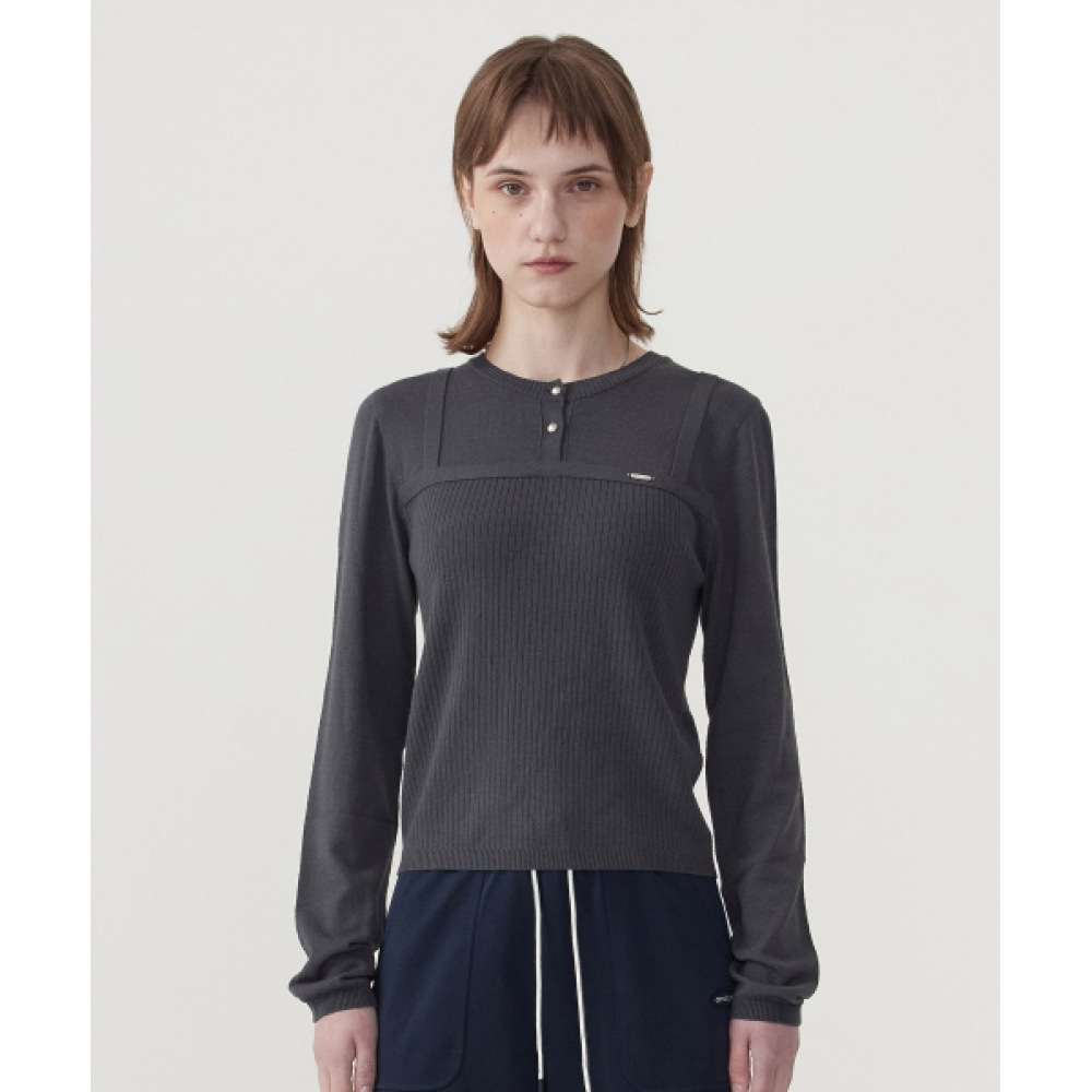COVERNAT 女性用レイヤードラウンドネックニットチャコール
