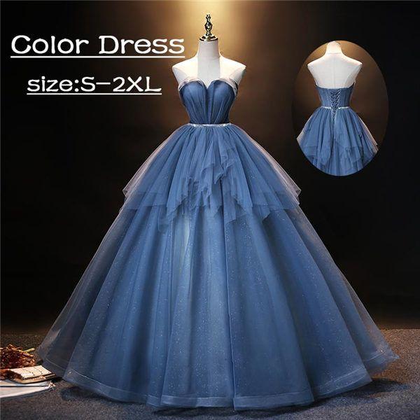 早買い早割 カラードレス ウェディングドレス ロングドレス 演奏会 ピアノ 発表会 ブルー レディース パーティー イベント 袖なし 肩出し 豪華 ゴージャス 成人式 数量限定
