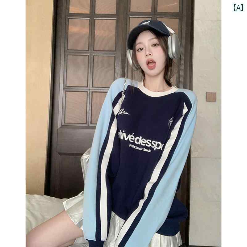 Tシャツ　半袖 コントラスト カラー リボン プルオーバー スウェットシャツ 2025 秋 薄手 ステッチ ハイ ストリート チャイナ風 カジュアル アメリカン ラウンドネック