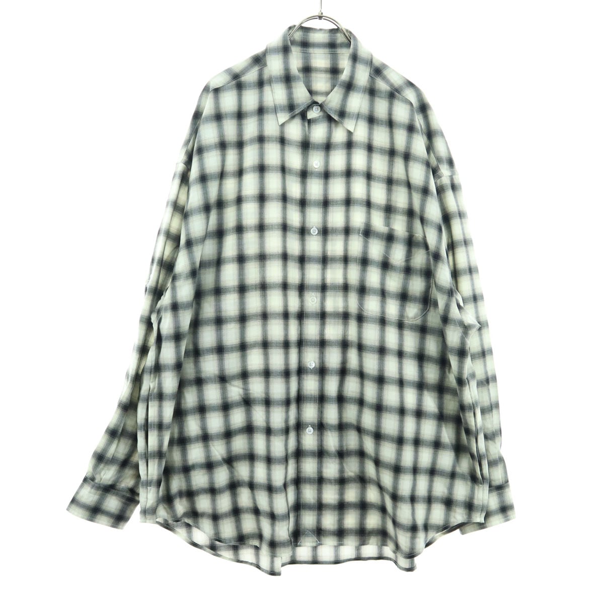 美品 koti コティ オンブレチェック 長袖 ウールシャツ L ブラック 胸ポケット メンズ 古着