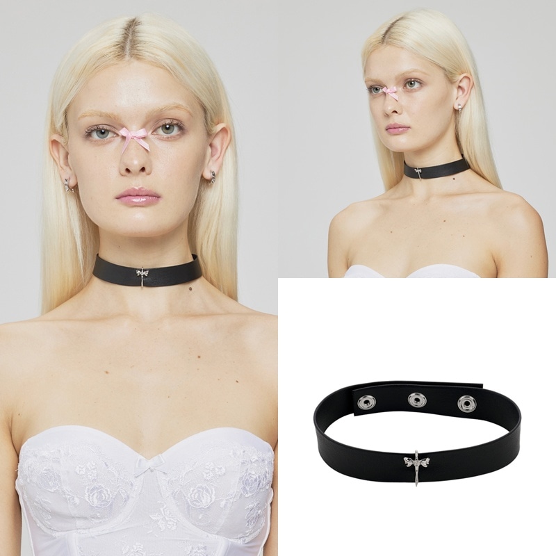 Ribbon Sword Leather Chokerネックレス 韓国のファッション