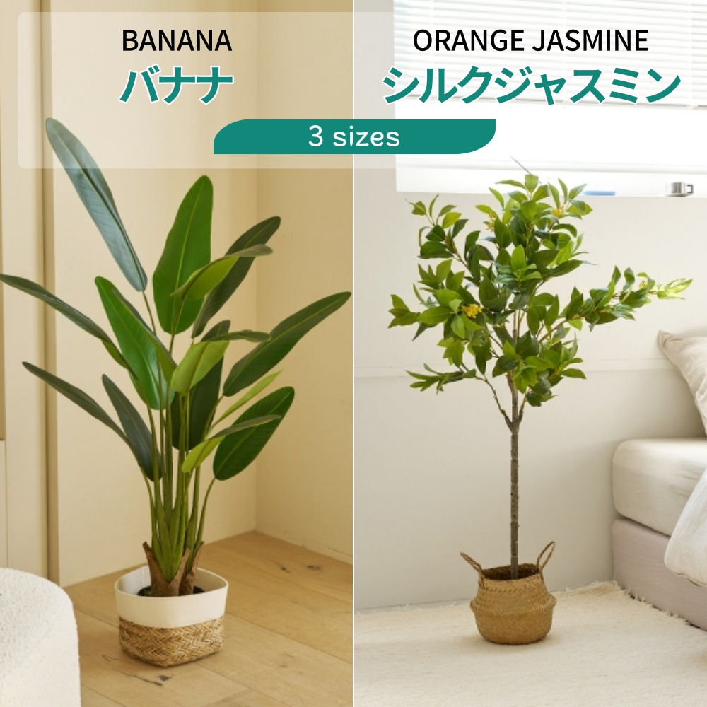 バナナ/シルクジャスミン 人工観葉植物 オリジナル人工樹木 フェイクグリーン アーティフィシャルグリーン 観葉樹木インテリア インテリアグリーン オレンジジャスミン ORNAGE JASMINE