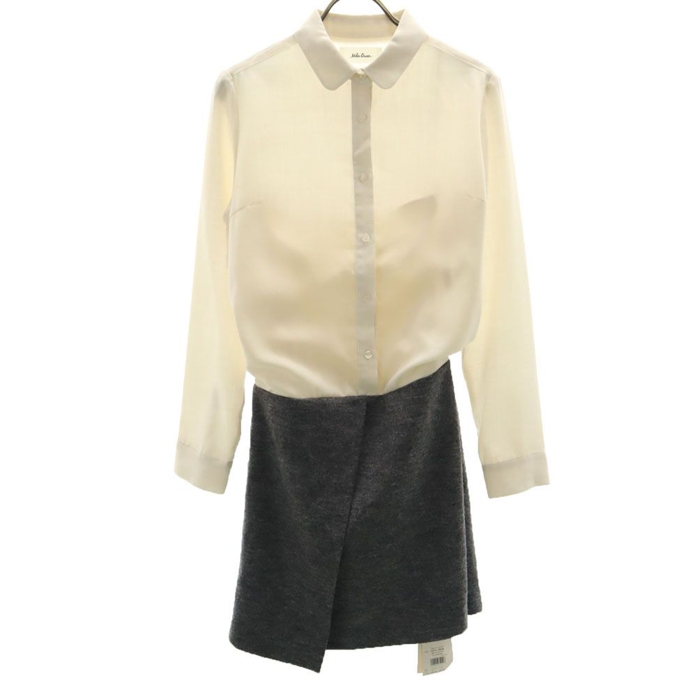 未使用 未使用 長袖 ミニワンピース 1 アイボリー×グレー タグ付き レディース