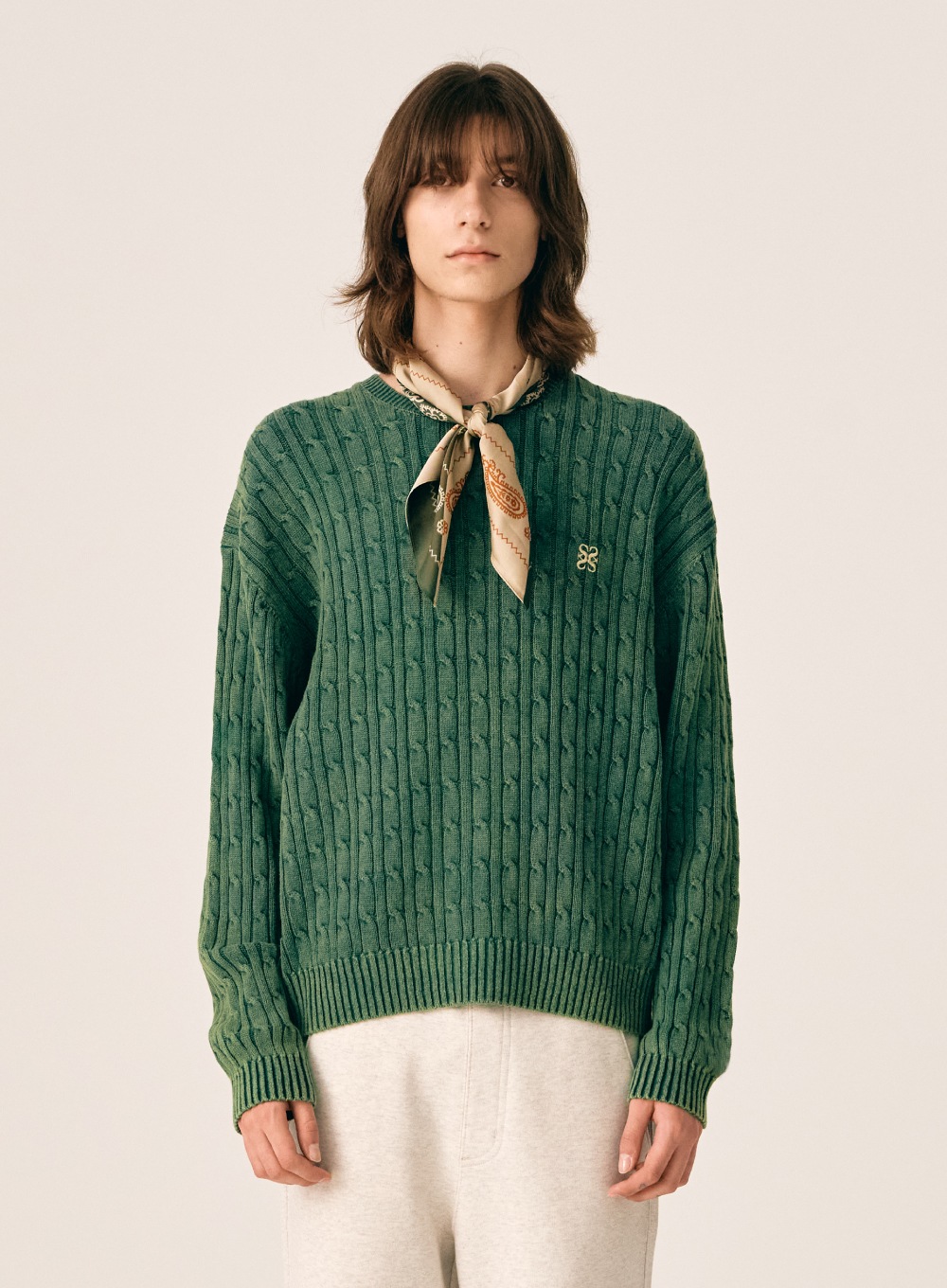 【SATUR】 CLASSIC DYED CABLE KNIT : VINTAGE GREEN