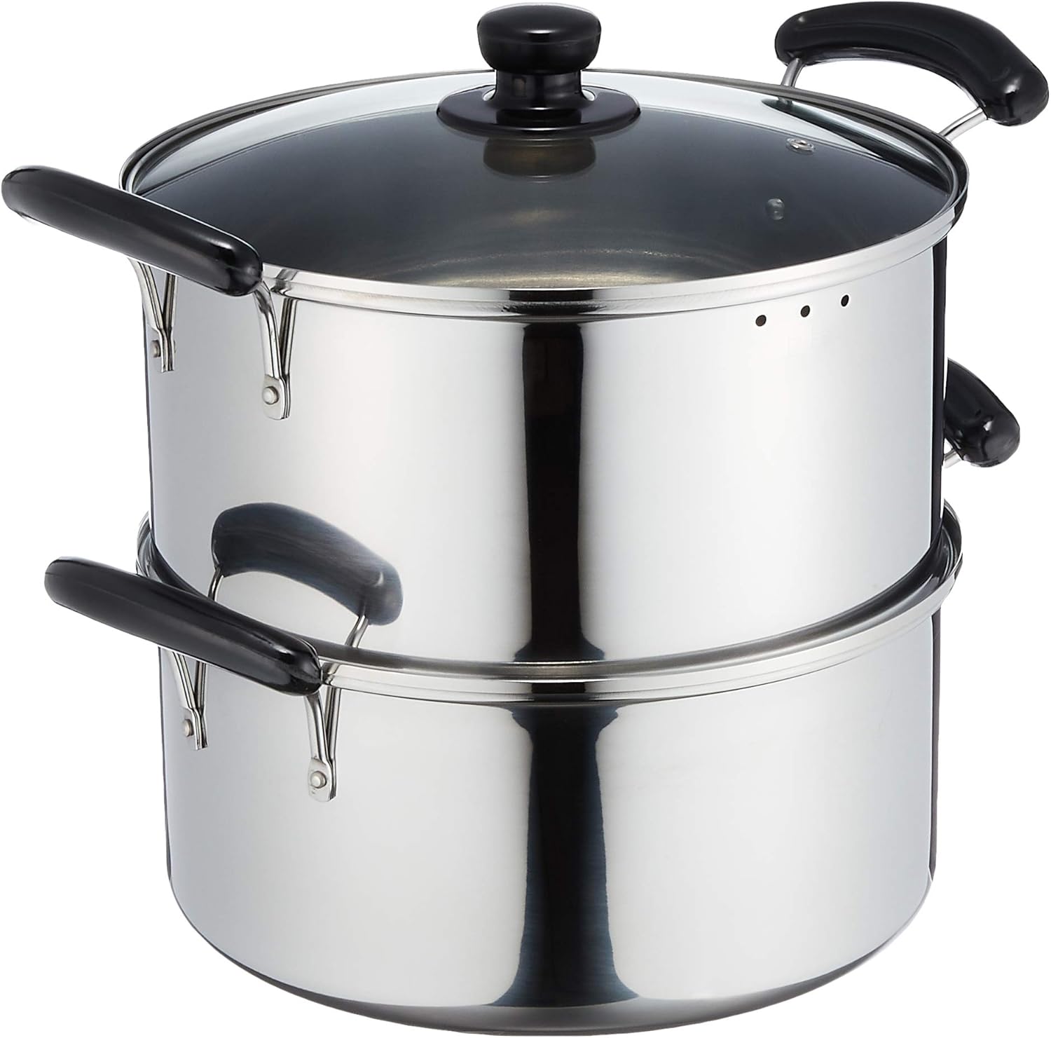 だんらん ステンレス製 ガラス蓋 付 深型 2段 蒸し器 28cm H-4795