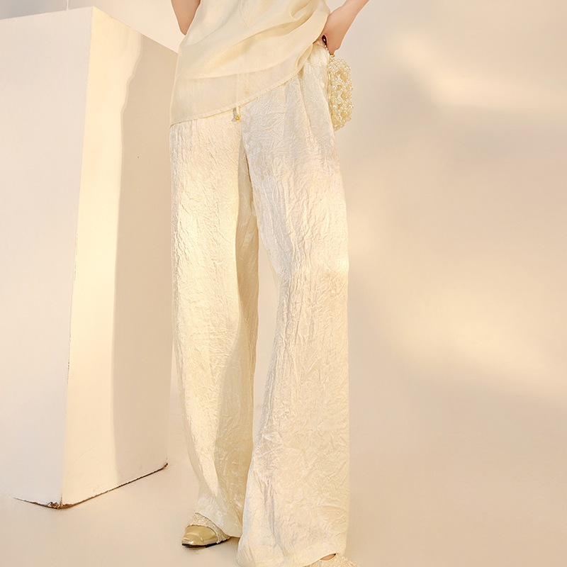 夏の女性のための新しい中国スタイルの光の贅沢な気質固体のカジュアルパンツ新しいルーズスリミング酢酸ズボンm5163