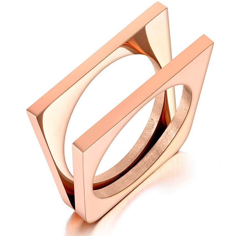 ピンクゴールドダブルスクエアステンレスリング（ORA015）指輪 19号 四角形 シンプル 綺麗 2連風 大人 人気 おしゃれ 女性 プレゼント 中指 人差し指 薬指 r0288xxxxxxxx