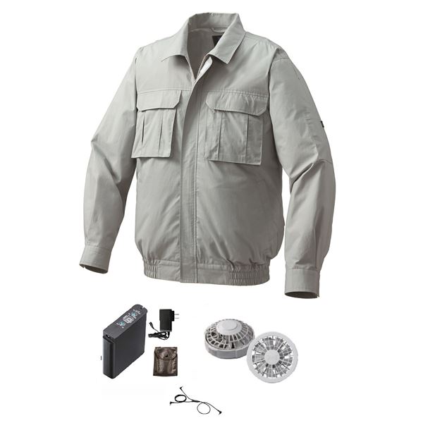 綿薄手脇下マチ付 空調服 [ファン色：GY モスGR LL] リチウムバッテリーセット 15,854円