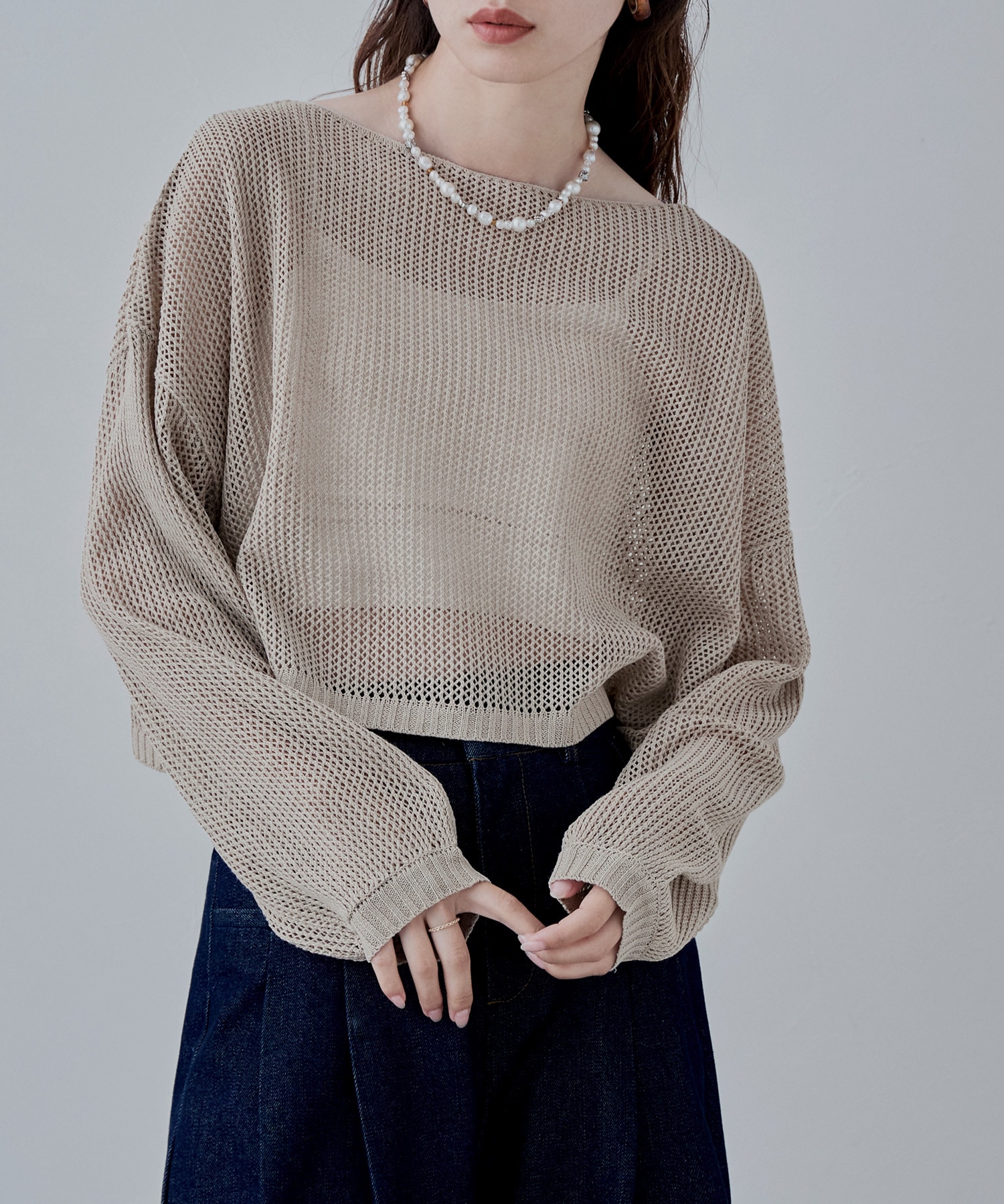 クロップドクロシェニットプルオーバー 透かし編み トップス ニット レディース クロシェニット プルオーバー 長袖 クロップド丈 短丈 かぎ編み 透かし編み 透け レイヤード クロシェ ニット