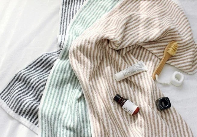 【無蛍光・ホテル仕様・赤ちゃんOK】アメニティストライプ 高級フェイスタオル 5枚セット30番手先染め・150g韓国製・屋内干しに