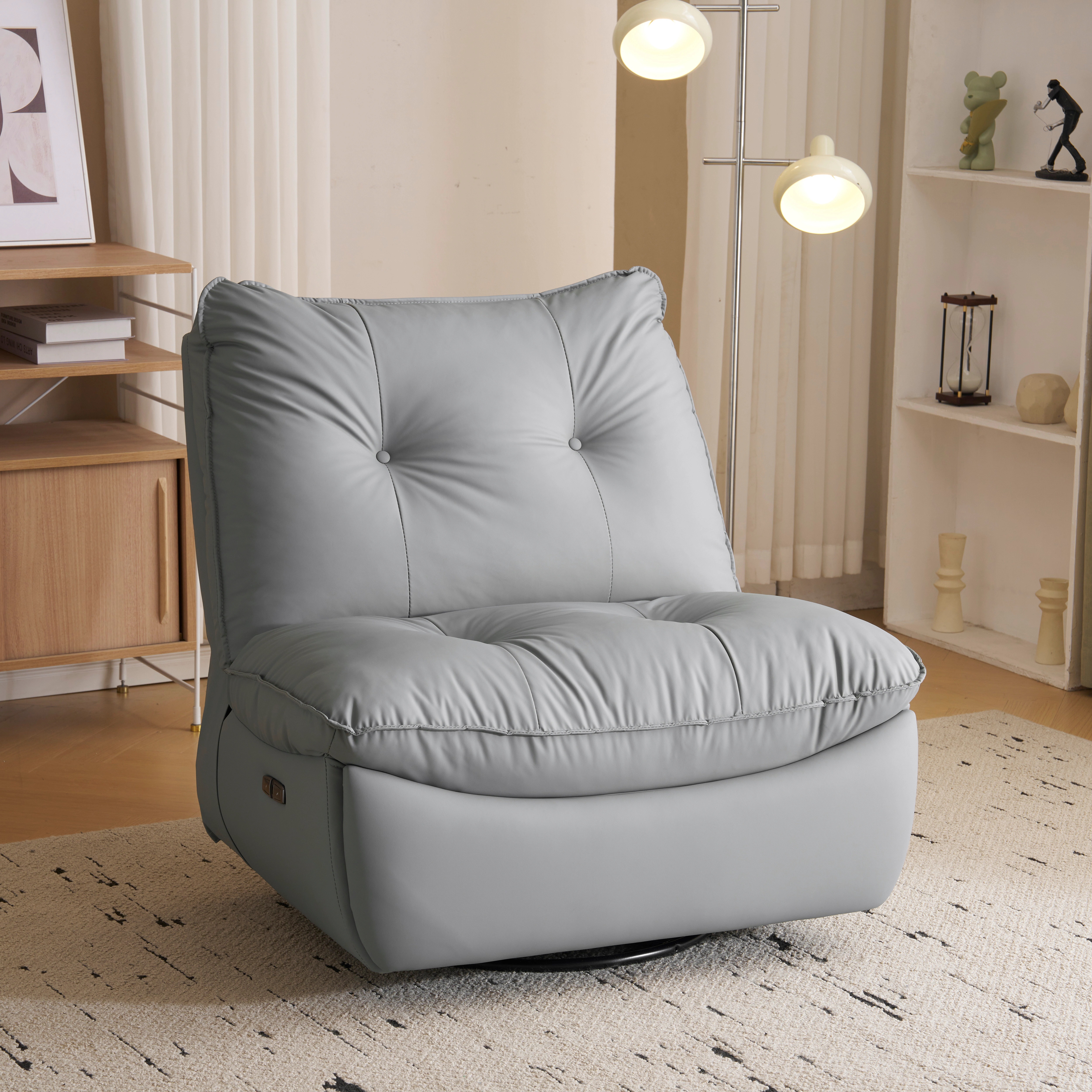 【大好評！最安値挑戦!】【国内即発送】リクライニングソファー 肘掛けなし ロッキング 147 調整可能 270 回転 ゆったり 揺ら揺ら 電動リクライニングソファ オットマン一体型 1人掛け USBポ