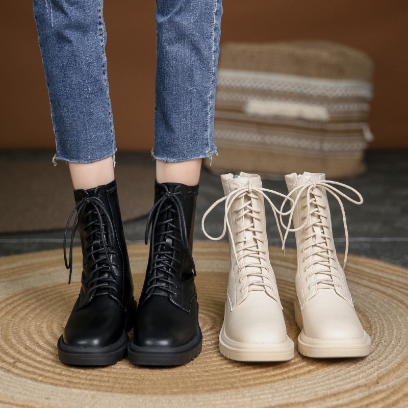 ブーツ レディース 厚底 春秋冬 ブーツ レースアップブーツ ショートブーツ 編み上げ シューズ ヒ