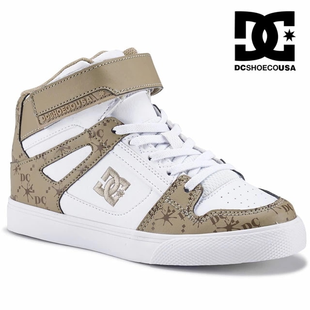 ディーシーシューズ キッズ 男の子 ハイカット スニーカー ピュアハイトップ SE EV SN ジュニア 女の子 カジュアルシューズ ベルクロ DK251005 100 ホワイト/ライトブラウン モ