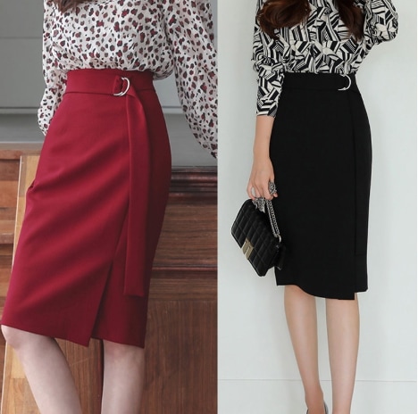 レディース スカート 膝丈 タイト スリム 細身 ストレート ベルト ウエストマーク きれいめ シンプル 上品 おしゃれ かっこいい クール 都会的 ナチュラル 無地 春 夏 秋 冬 オールシーズン