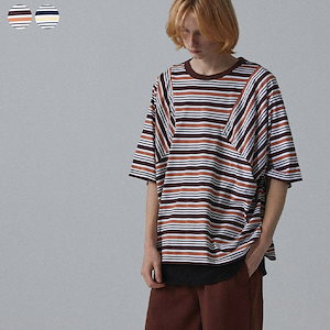 Tシャツ メンズ ブランド 韓国 半袖 オーバーサイズ トップス ストリート 服 シンプル ボーダー 綿100% コットン ティーシャツ カットソー カジュアル クルーネック ゆったり ファッション