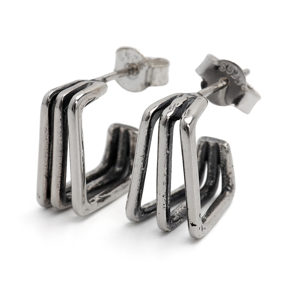 シルバー925 スクエアピアス 3ライン [ce372]