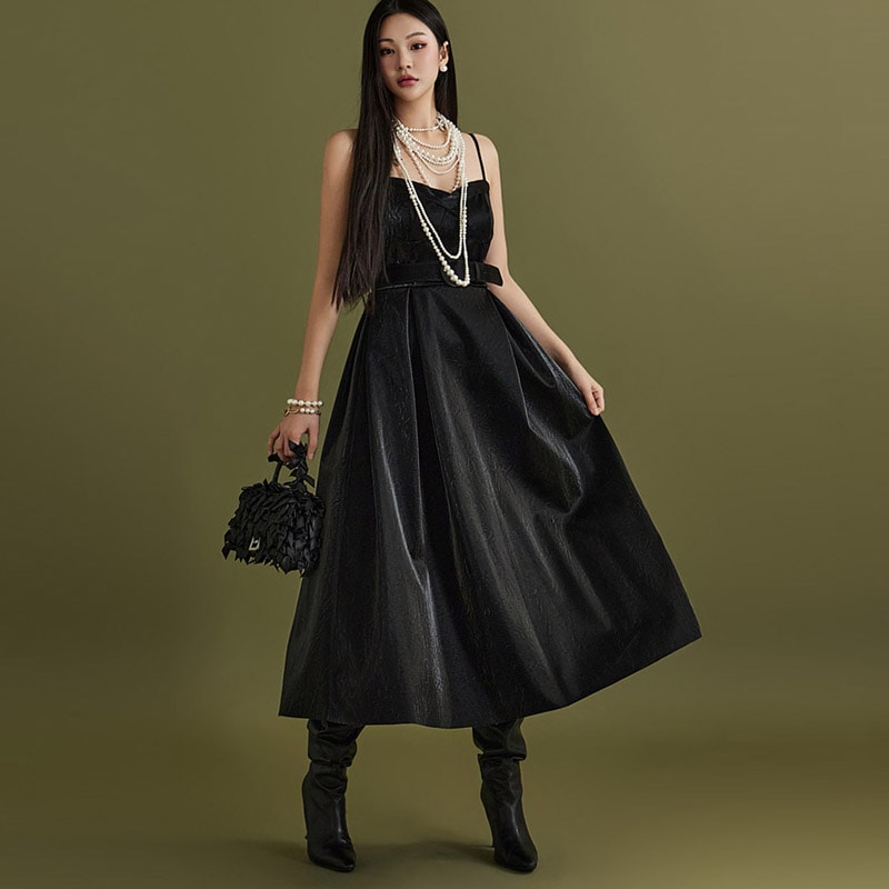 D4815 ベルト セット グロッシー レザー ワンピース