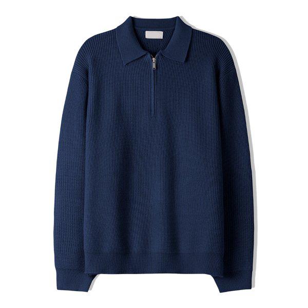 男子ベルハッチ半袖ジップアップモダールカラーニット SG-KN-Q032-オートミール