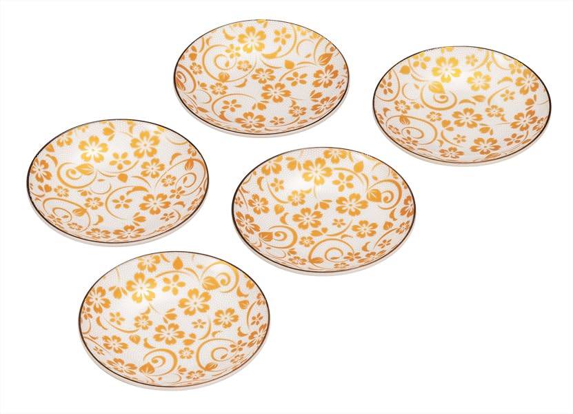 九谷焼いわたや 3.2号皿揃白粒桜 K9-76