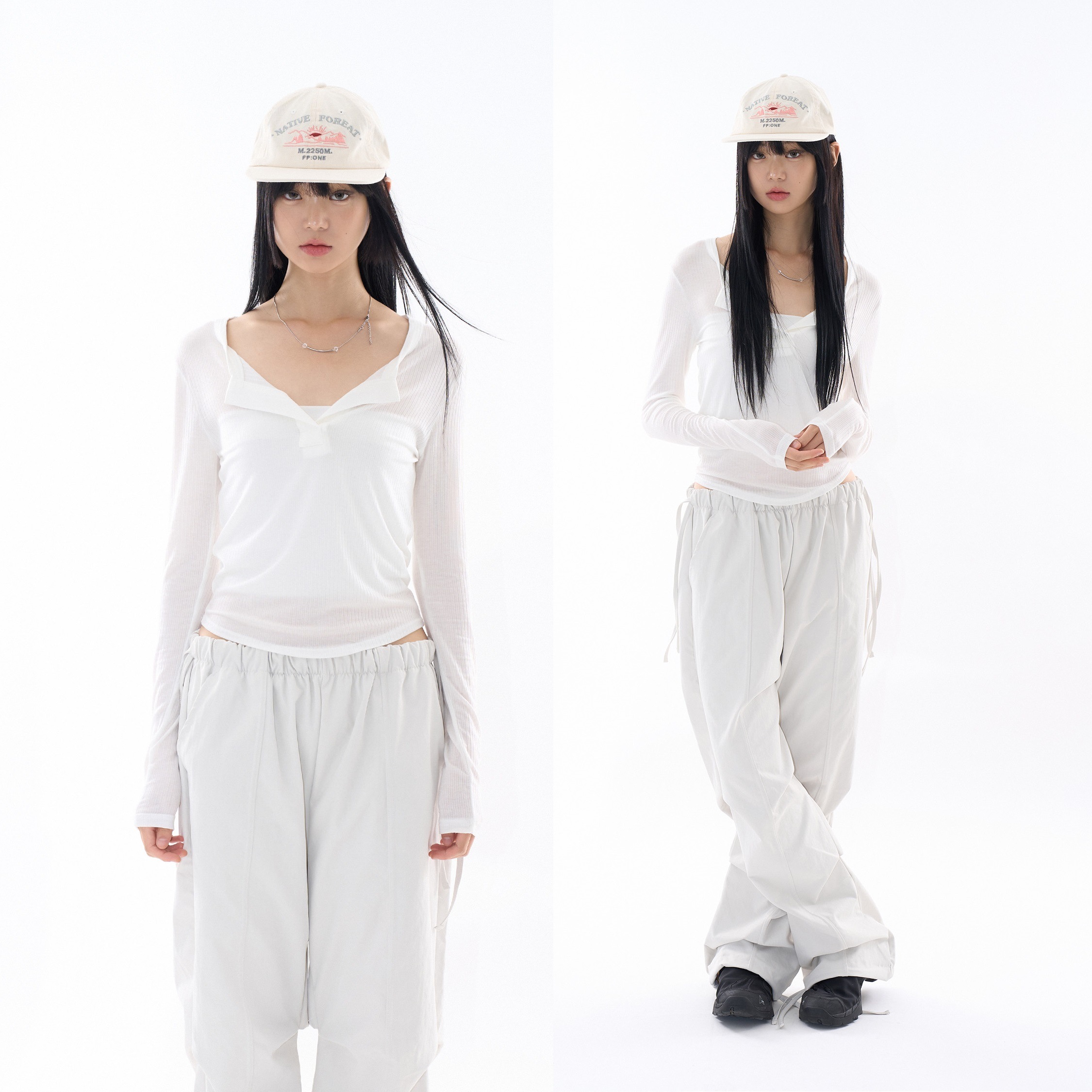 [2024 FW] 備考 ヘンリーネック リブド シースルー ロング スリーブ トレンド カジュアル ボヘミアン デートコーデ ビンテージ 韓国ファッション