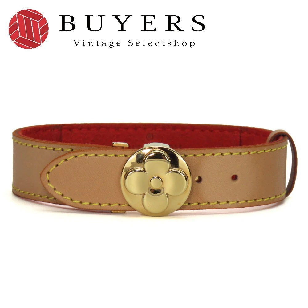 中古 ブレスレット グッドラックブレス M64448 ヌメ革 メタル ベージュ ゴールド金具 アクセサリー 小物 レディース 女性