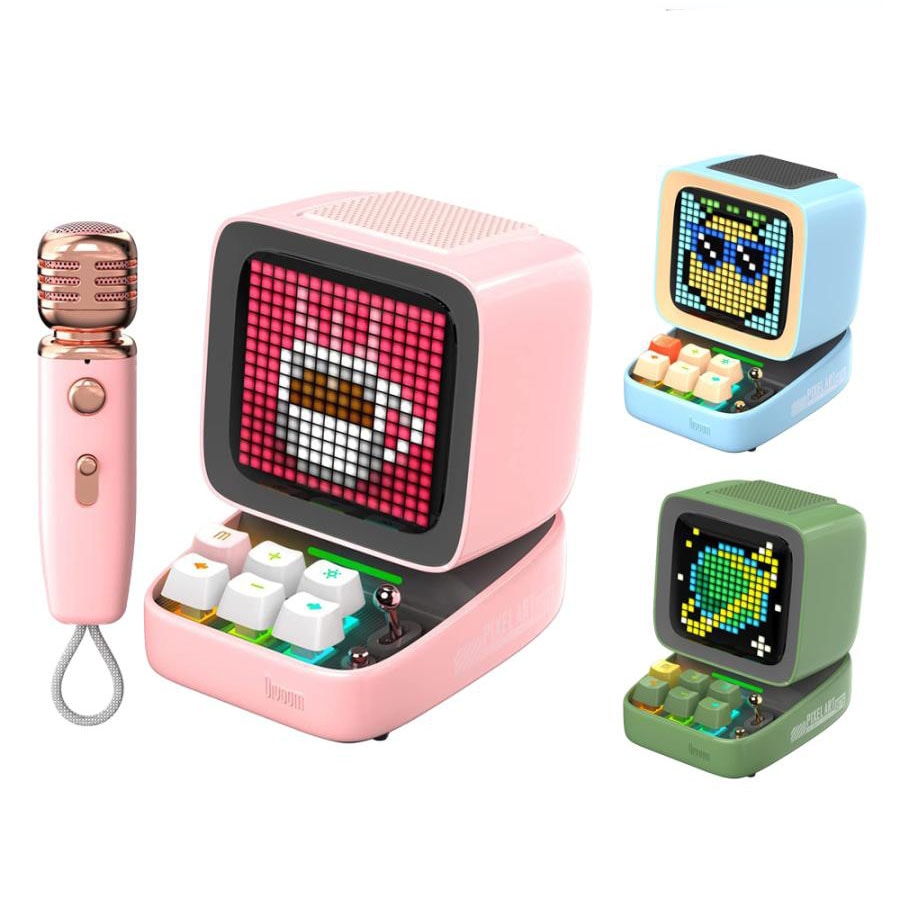 ワイヤレススピーカー 高音質 ピーカー マイク ピクセルアート カラオケ ゲーム アプリと連動 Bluetooth5.0 時計 タイマー 技適認証