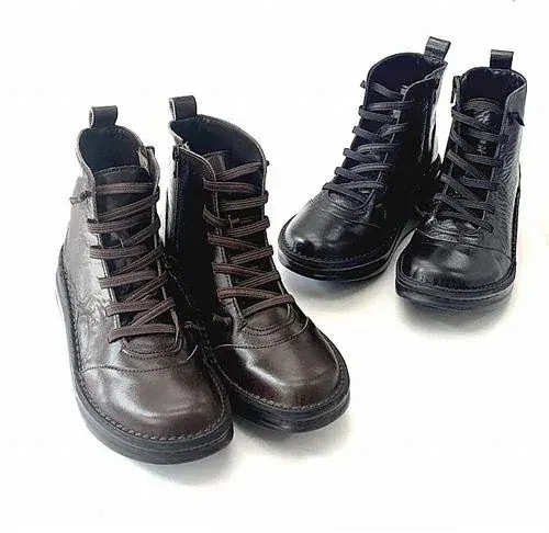 ブーツ レディースシューズ レディースファッション 靴 発色プルアップレザー ゴムレースアップブーテ