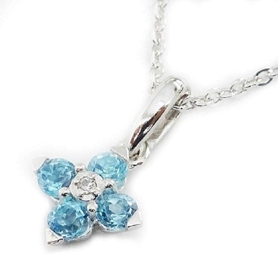 プラチナチェーン 天然ブルートパーズ クローバープチネックレス14017PTギフトラッピング済み11月誕生石ブルートパーズ