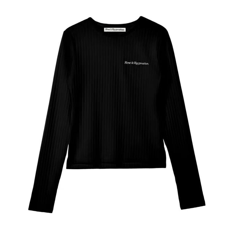 新品！Rest&Recreation 長袖 Tシャツ 韓国 人気 ショルダー Tシャツ３色展開（ブラック・グレー・ベージュ）