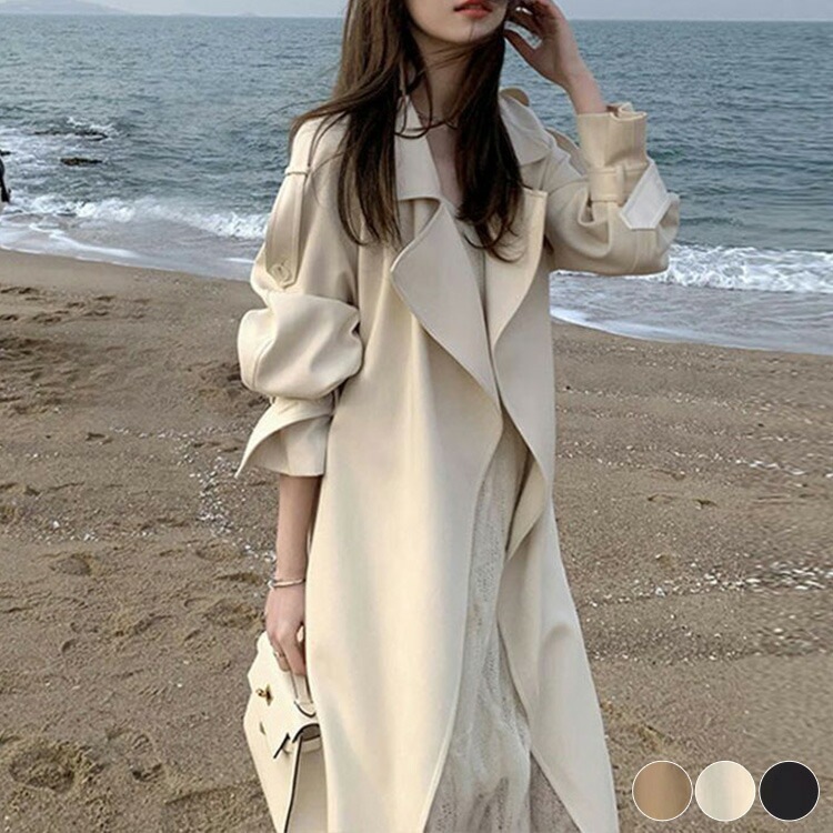 コート レディース トレンチ 韓国 ゆったり ロング丈 ガウンコート ロング丈 フラップコート