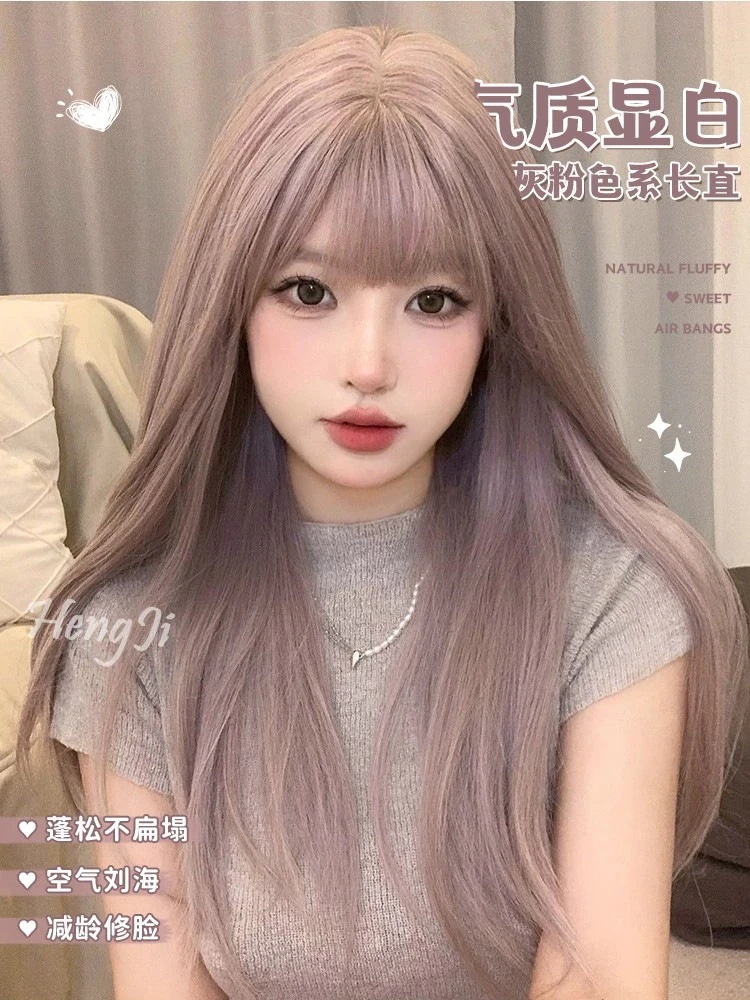 【まとめ買い価格 10セット1配送】ウィッグ 女性 ロングヘア 韓国 ガールズ グループ 髪型 ミドル分け ミディアム ロングヘア パープル グレー フルヘッド セット カラーウィッグ