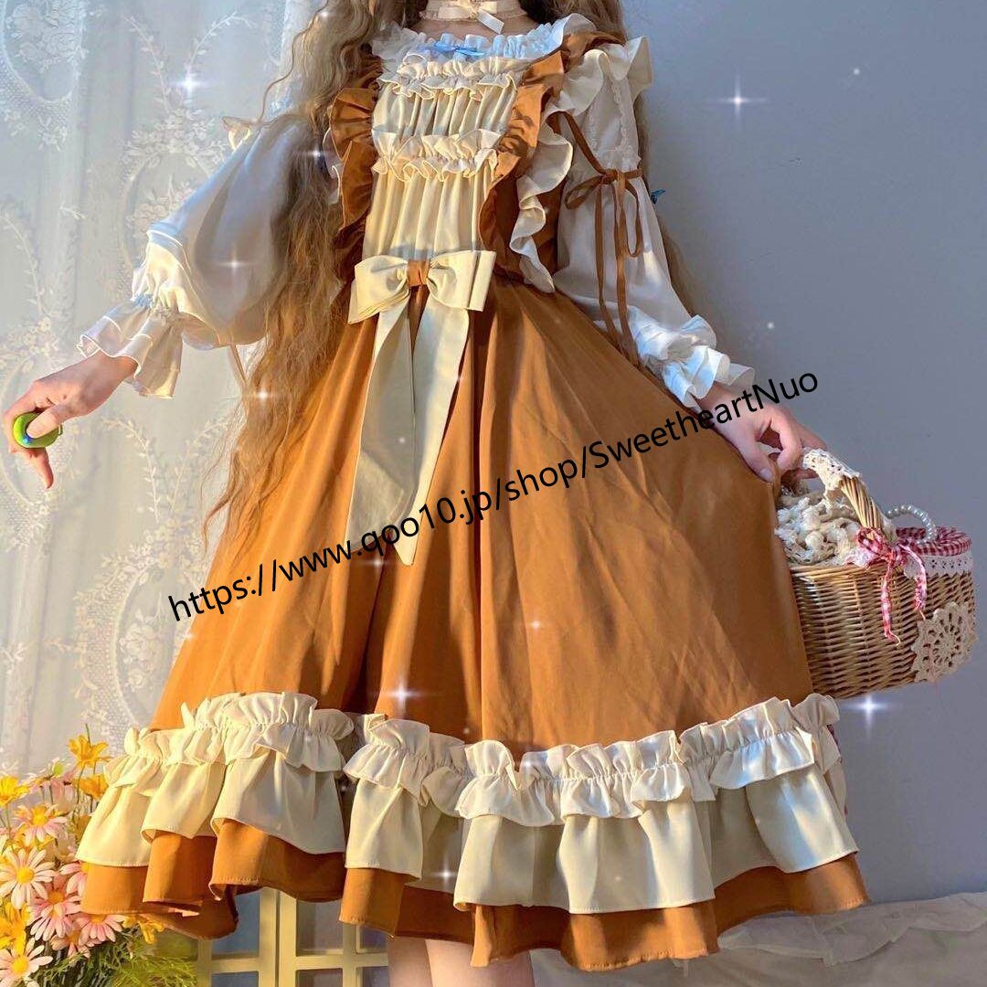 取り外し可能なバブルスリーブワンピース国風新トレンドポンポンプリンセススカートクリスマスハロウィン コスプレ スカート ロリスーツ ロリ可愛 メイド服 二次元 学園祭 文化祭