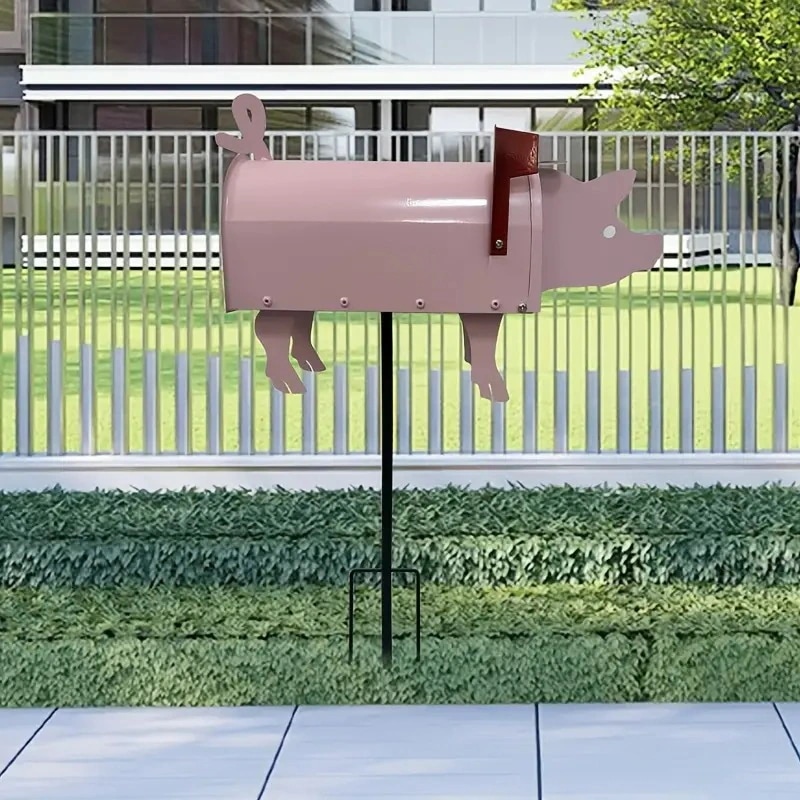 ポスト ブタ メールボックス ピンク 金属 メタル ピッグ アニマル ガーデンデコ お洒落 かわいい アイアン ホームデコ 玄関 屋外ガーデン 4-7