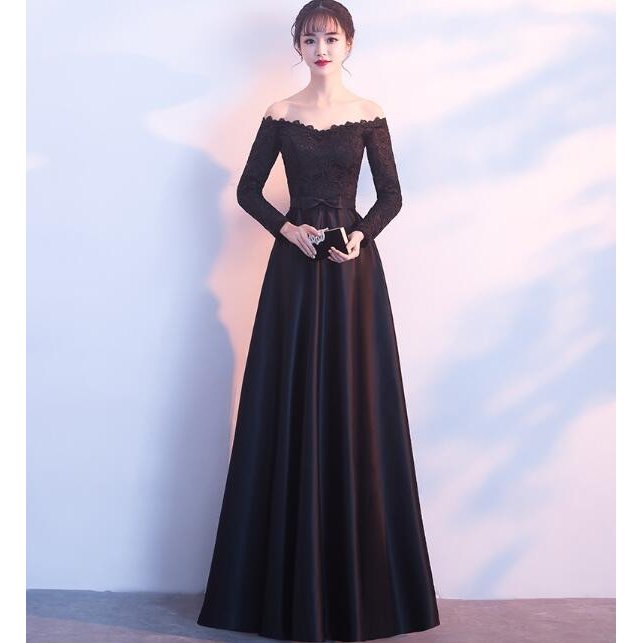 オフショルダー 二次会 ナイトドレス 長袖 セクシー Aライン エレガント セクシー ワンピース 演