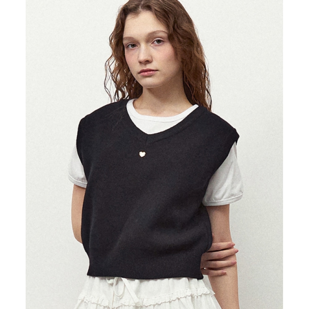 ロンロンハート Vネックベストニットブラック