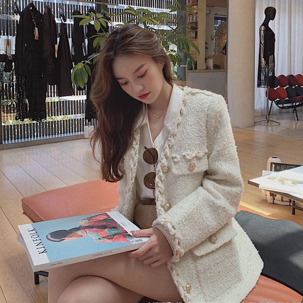 ツイードジャケット ノーカラージャケット ツイード ジャケット コート アウター レディースジャケット 上品 レディース オフィスコーデ ママコーデ デート D27