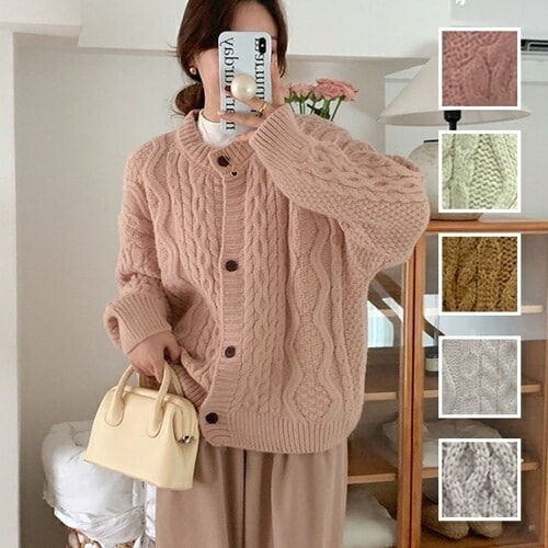 カーディガン 韓国 ファッション レディース 春 秋 冬 カジュアル コーデ シンプル 定番 セレカジ 20代 30代 40代 2025 ケーブルニット オーバーサイズ フロントボタン
