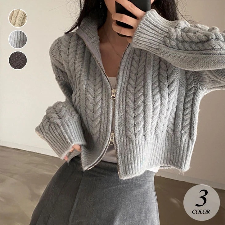 ジップアップ ニット カーディガン レディース 春 秋 アウター 羽織り トップス ニットセーター セーター ニットカーディガン セーターカーディガン きれいめ お洒落 シンプル カーデ ジップカーデ