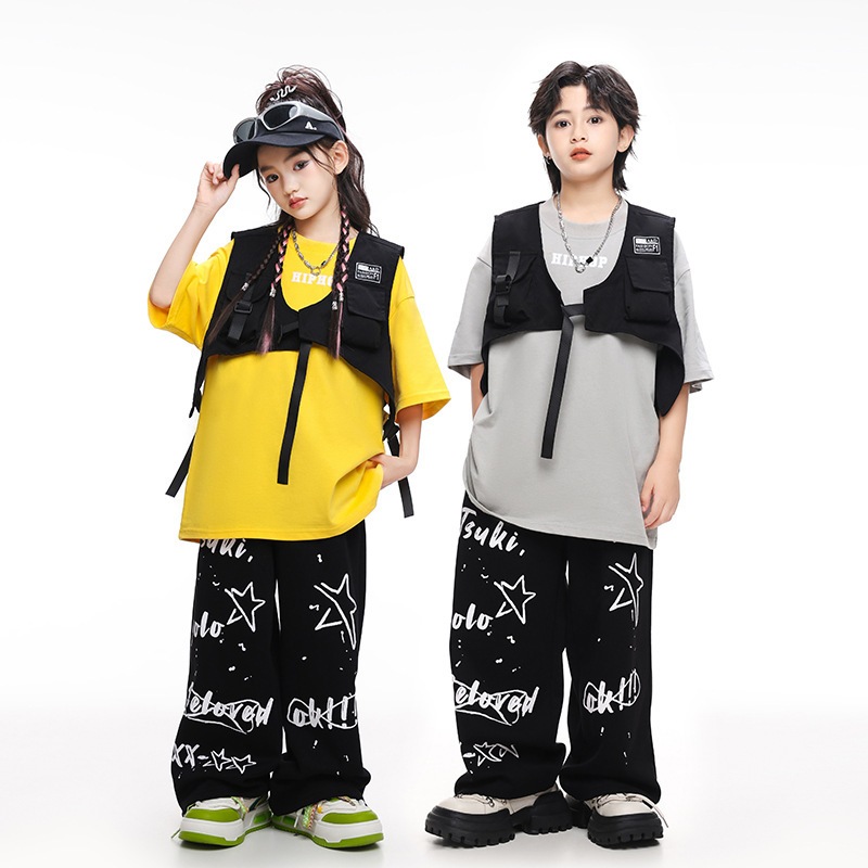 キッズヒップホップクールベスト三件套 男女兼用 炸街演出服