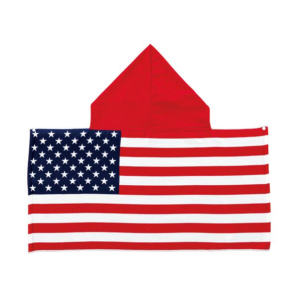 （まとめ） 丸眞フード付きタオル チアーアメリカ プリント/マイクロファイバー 1枚 [x5セット]