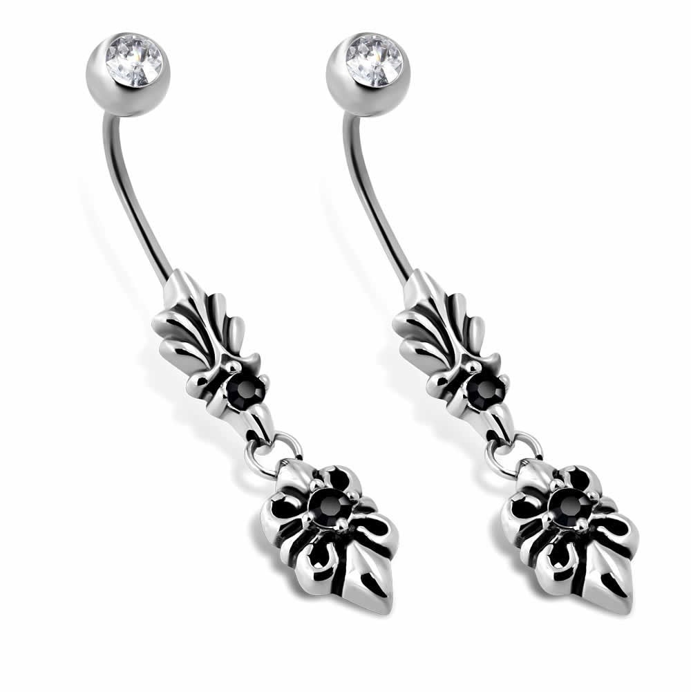 [18G 細い メンズ へそピアス ] 百合の紋章 1個販売 ユリ リリーエンブレム 18ゲージ レディース バナナバーベル ネイブル 臍ピアス ヘソピアス ボディピアス sst-s-01029