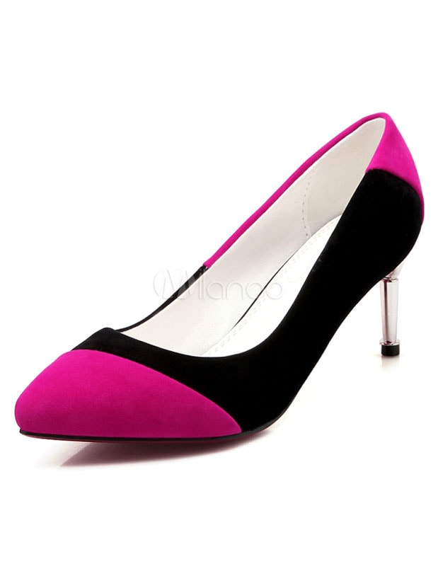 女性のためのツートーンポインテッドトゥPUハイヒール