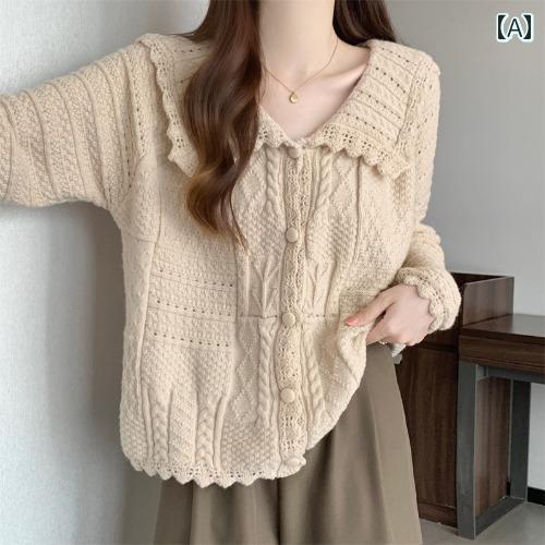 大きサイズ 緩 人形 襟 セーター カーディガン コート 女性 早春 お 痩身 ニット トップ