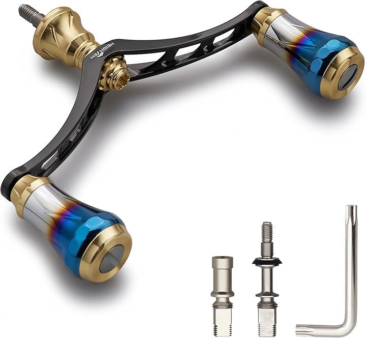 V4.0 80/98mm リール ハンドル 航空アルミ製 シマノ ダイワ 通用 スピニングリール Arch 0095(ゴールド(ノブ)＆ブラック(ハンドル), V4.0 - 98mm)