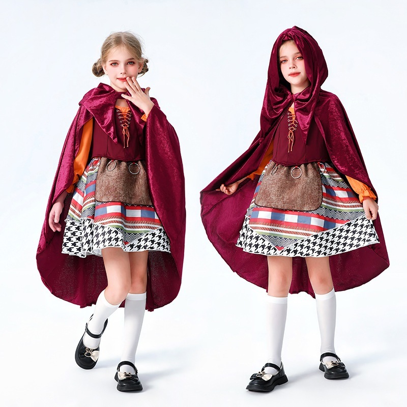 クレイジーウィッチ2 ハロウィン 子供用 コスチューム パフォーマンス服 中世 赤ずきん ショール マント ドレス コス