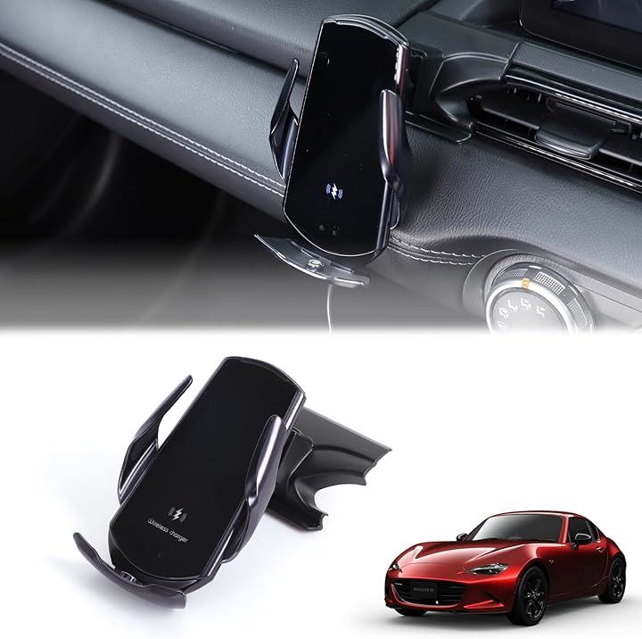 新型 マツダ ロードスター ND スマホホルダー スマートフォンホルダー 車載ホルダー スマホスタンド 携帯 回転クリップ スイッチ エアコンボタン ABS製 (ワイヤレス充電式)