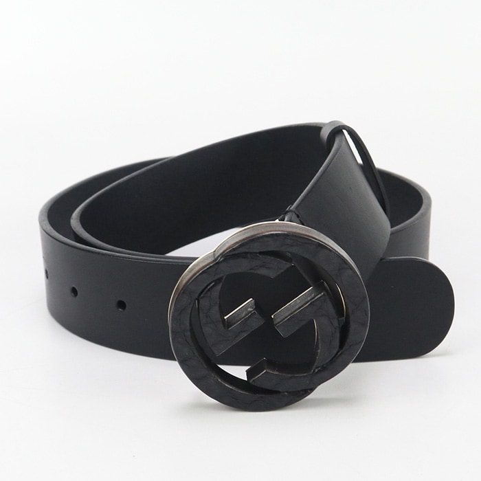 メンズ ベルト インターロッキングG GU88261 ベルト レザー/メンズ ベルト ブラック【中古】 メンズ